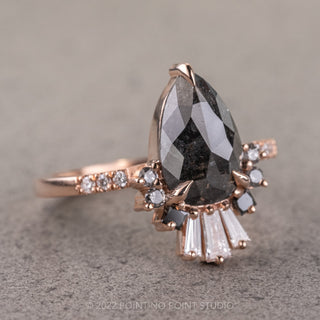 1.40 Carat Black Speckled Pear Diamond Engagement Ring, Ombre Wren Setting, 14K Rose Gold