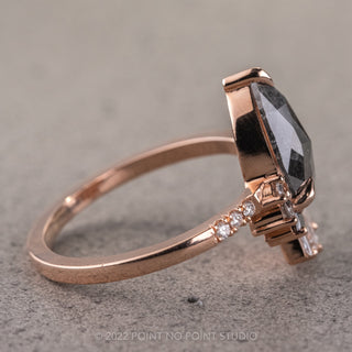 1.40 Carat Black Speckled Pear Diamond Engagement Ring, Ombre Wren Setting, 14K Rose Gold