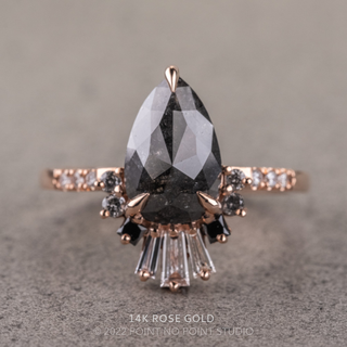 1.40 Carat Black Pear Diamond Engagement Ring, Ombre Wren Setting