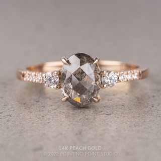 1.52 Carat Salt and Pepper Oval Diamond Engagement Ring, Eliza Setting