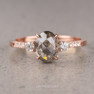 1.52 Carat Salt and Pepper Oval Diamond Engagement Ring, Eliza Setting