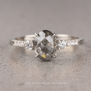 1.52 Carat Salt and Pepper Oval Diamond Engagement Ring, Eliza Setting
