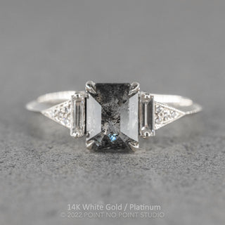 1.39 Carat Salt and Pepper Emerald Diamond Engagement Ring, Azalea Setting