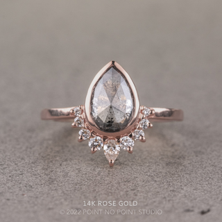 1.18 Carat Salt and Pepper Pear Diamond Engagement Ring, Bezel Ava Setting