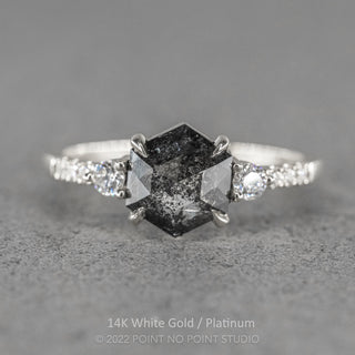 1.42 Carat Black Speckled Hexagon Diamond Engagement Ring, Eliza Setting