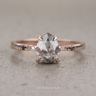 1.05 Carat Salt and Pepper Pear Diamond Engagement Ring, Ombre Tapered Jules Setting