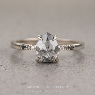 1.05 Carat Salt and Pepper Pear Diamond Engagement Ring, Ombre Tapered Jules Setting
