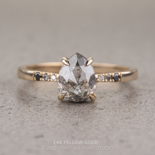 1.05 Carat Salt and Pepper Pear Diamond Engagement Ring, Ombre Tapered Jules Setting