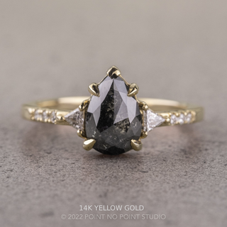 1.82 Carat Black Salt and Pepper Pear Diamond Engagement Ring, Eliza Setting