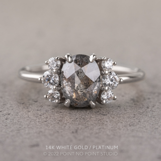 1.53 Carat Salt and Pepper Oval Diamond Engagement Ring, Charlotte Setting