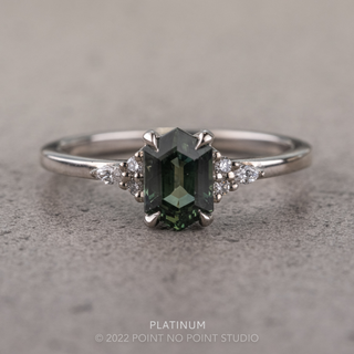 1.14 Carat Teal Hexagon Sapphire and Diamond Engagement Ring, Quinn Setting