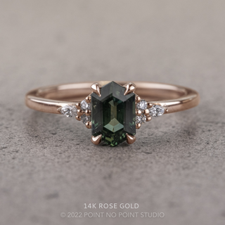 1.14 Carat Teal Hexagon Sapphire and Diamond Engagement Ring, Quinn Setting
