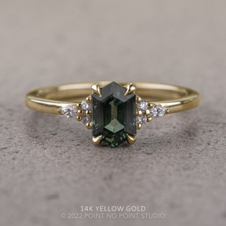 1.14 Carat Teal Hexagon Sapphire and Diamond Engagement Ring, Quinn Setting