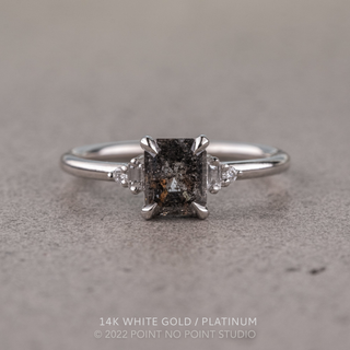 1.33 Carat Black Salt and Pepper Emerald Shaped Diamond Engagement Ring, Betty Setting