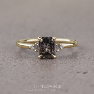 1.33 Carat Black Salt and Pepper Emerald Shaped Diamond Engagement Ring, Betty Setting