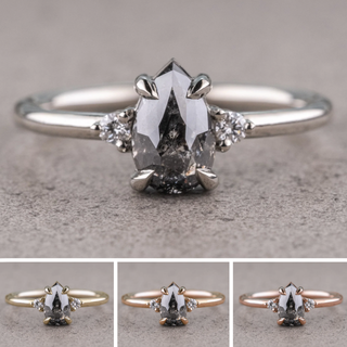 1.25 Carat Salt and Pepper Pear Diamond Engagement Ring, Zoe Setting