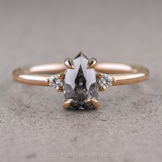 1.32 Carat Salt and Pepper Pear Diamond Engagement Ring, Zoe Setting, 14K Peach Gold