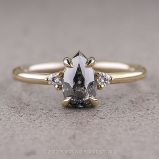1.32 Carat Salt and Pepper Pear Diamond Engagement Ring, Zoe Setting, 14K Yellow Gold