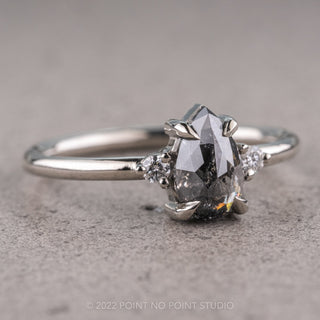 .94 Carat Salt and Pepper Pear Diamond Engagement Ring, Zoe Setting, 14K White Gold
