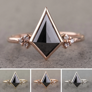 1.38 Carat Black Kite Diamond Engagement Ring, Bezel Quinn Setting, Point No Point Studio. Available in a variety of metal types. Eco-friendly, Recycled Metals, Conflict Free.