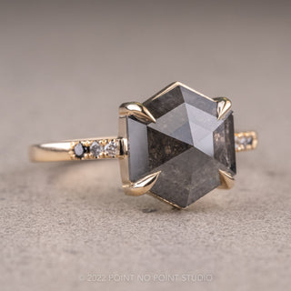1.25 Carat Black Hexagon Diamond Engagement Ring, Ombre Jules Setting, 14k Yellow Gold