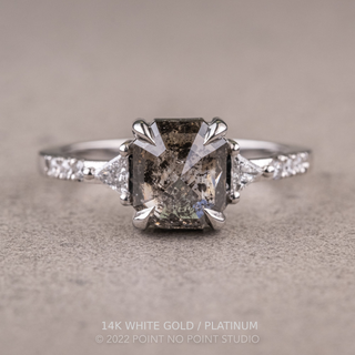 1.40 Carat Salt and Pepper Emerald Diamond Engagement Ring, Eliza Setting