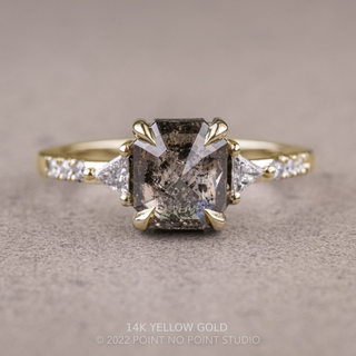 1.40 Carat Salt and Pepper Emerald Diamond Engagement Ring, Eliza Setting