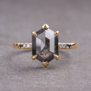 3.86 Carat Black Speckled Hexagon Diamond Engagement Ring, Ombre Sirena Setting, Platinum