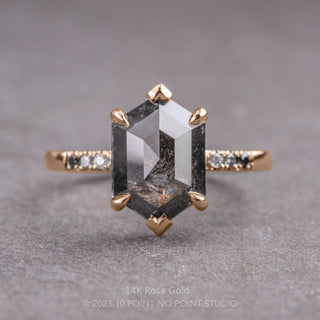 3.86 Carat Black Speckled Hexagon Diamond Engagement Ring, Ombre Sirena Setting, Platinum