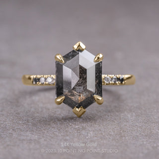 3.86 Carat Black Speckled Hexagon Diamond Engagement Ring, Ombre Sirena Setting, Platinum