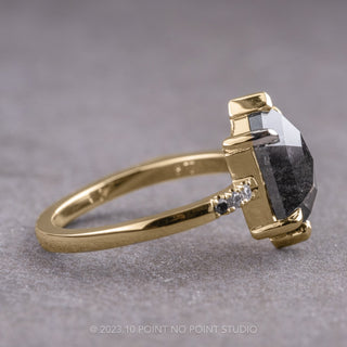 2.69 Carat Black Speckled Hexagon Diamond Engagement Ring, Ombre Sirena Setting, 14K Yellow Gold