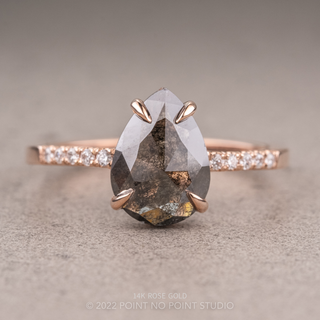 1.26 Carat Black Salt and Pepper Pear Diamond Engagement Ring, Jules Setting, 14K Rose Gold