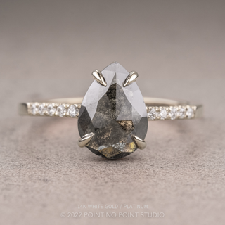 1.26 Carat Black Salt and Pepper Pear Diamond Engagement Ring, Jules Setting, 14K Rose Gold