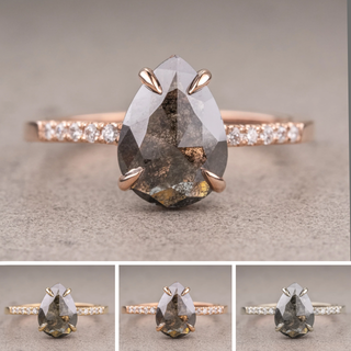 1.26 Carat Black Salt and Pepper Pear Diamond Engagement Ring, Jules Setting, 14K Rose Gold