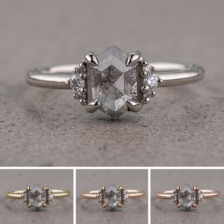 1.17 Carat Salt and Pepper Hexagon Diamond Engagement Ring, Charlotte Setting