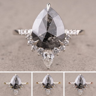 3.20 Carat Black Salt and Pepper Pear Diamond Engagement Ring, Avaline Setting