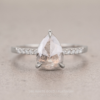 1.61 Carat Salt and Pepper Pear Diamond Engagement Ring, Basket Jules Setting