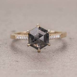 1.32 Carat Black Salt and Pepper Hexagon Diamond Engagement Ring, Mauve Setting