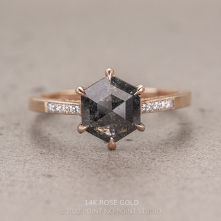 1.32 Carat Black Salt and Pepper Hexagon Diamond Engagement Ring, Mauve Setting