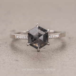1.32 Carat Black Salt and Pepper Hexagon Diamond Engagement Ring, Mauve Setting