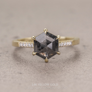 1.32 Carat Black Salt and Pepper Hexagon Diamond Engagement Ring, Mauve Setting