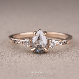 .98 Carat Salt and Pepper Pear Diamond Engagement Ring, Ombre Eliza Setting