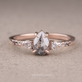 .98 Carat Salt and Pepper Pear Diamond Engagement Ring, Ombre Eliza Setting