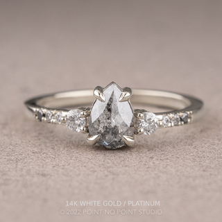 .98 Carat Salt and Pepper Pear Diamond Engagement Ring, Ombre Eliza Setting