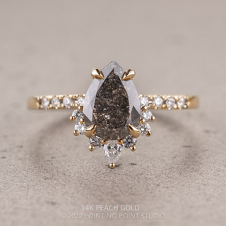 2.12 Carat Black Salt and Pepper Pear Diamond Engagement Ring, Avaline Setting