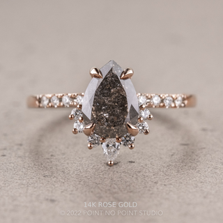 2.12 Carat Black Salt and Pepper Pear Diamond Engagement Ring, Avaline Setting