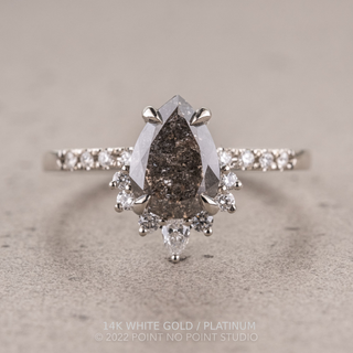 2.12 Carat Black Salt and Pepper Pear Diamond Engagement Ring, Avaline Setting