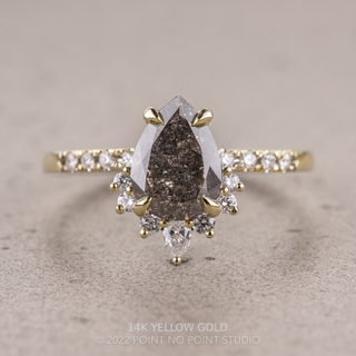 2.12 Carat Black Salt and Pepper Pear Diamond Engagement Ring, Avaline Setting