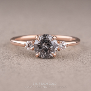 1.21 Carat Salt and Pepper Round Diamond Engagement Ring, Zoe Setting, Point No Point Studio. Available in a variety of metal types. Eco-friendly, Recycled Metals, Conflict Free.