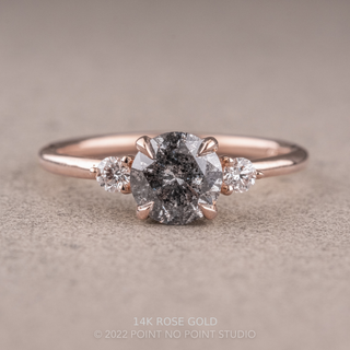 1.21 Carat Salt and Pepper Round Diamond Engagement Ring, Zoe Setting, Point No Point Studio. Available in a variety of metal types. Eco-friendly, Recycled Metals, Conflict Free.
